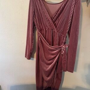 Elegant Pink Velvet Wrap Dress